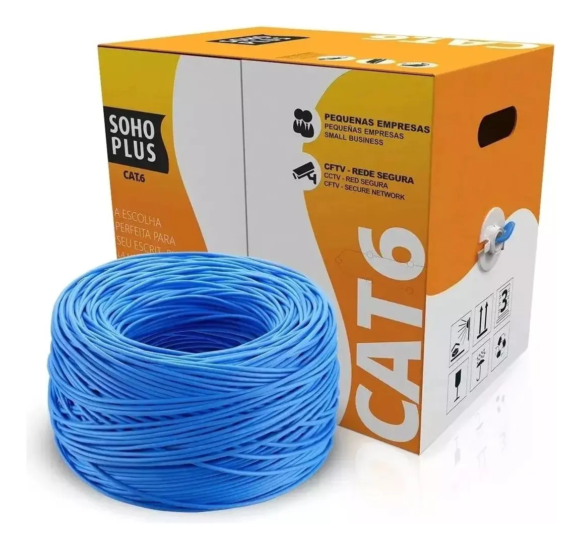 Cabo De Rede Furukawa Soho Plus Cat6 305 Metros Anti-chamas Cmx 4 Pares 8 Fios 100% Cobre - Azul