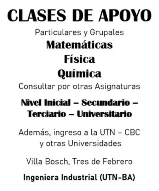 Profesora Matemáticas Física Química Otras Secund Cbc Utn