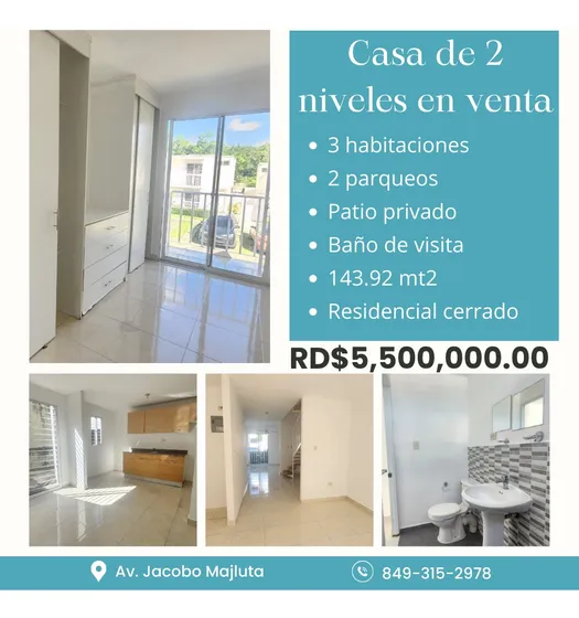 Casa Estilo Townhouse (duplex) De 2 Niveles Disponibles En La Av. Jacobo Majluta.