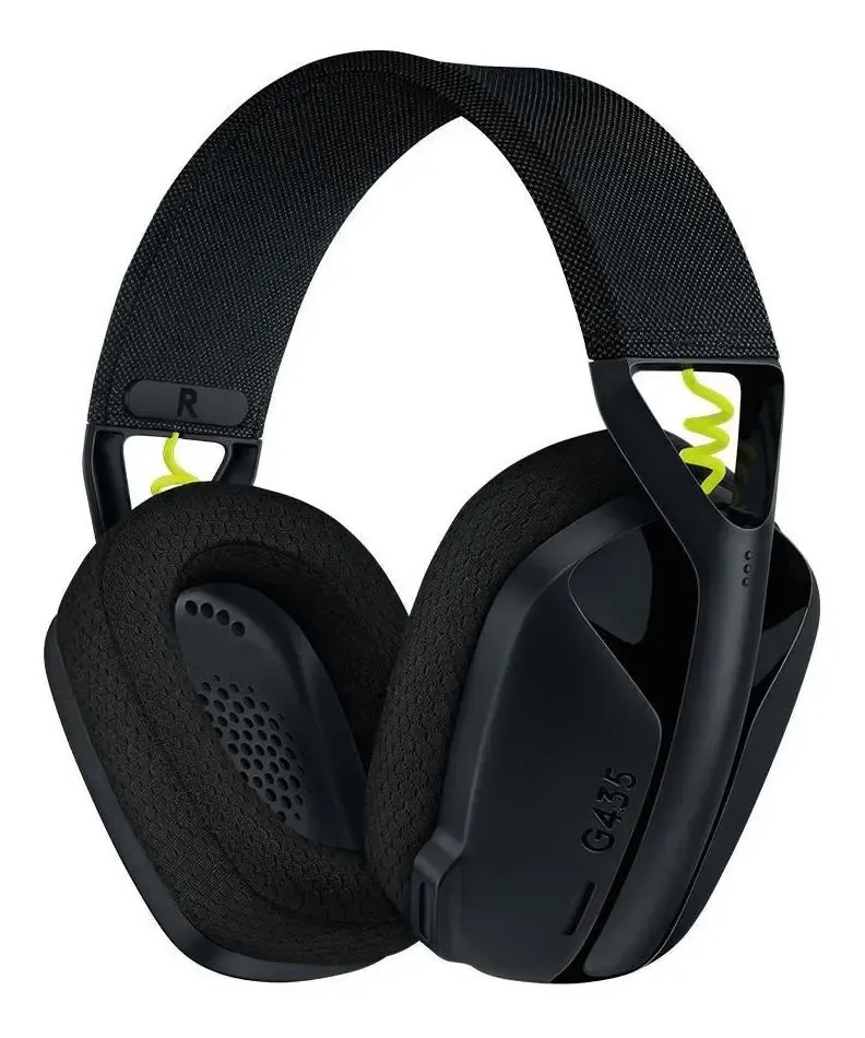 Headset over-ear gamer Fone sem fio Logitech G435 preto e amarelo-fluorescente