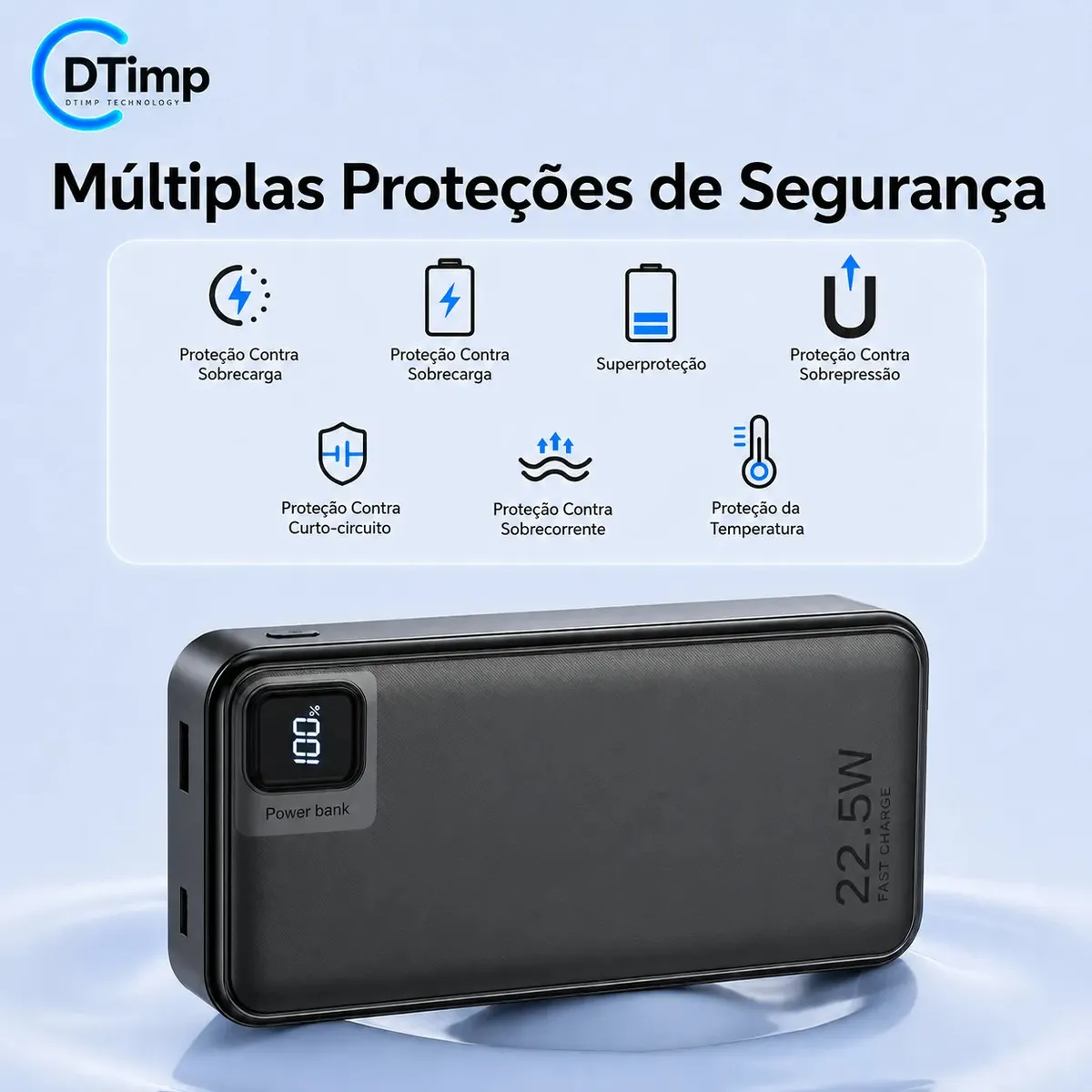 Carregador Portátil Power Bank Turbo 20000mah 22.5w universal para iphone samsung motorola xiaomi Com Display Digital DTimp — foto 4