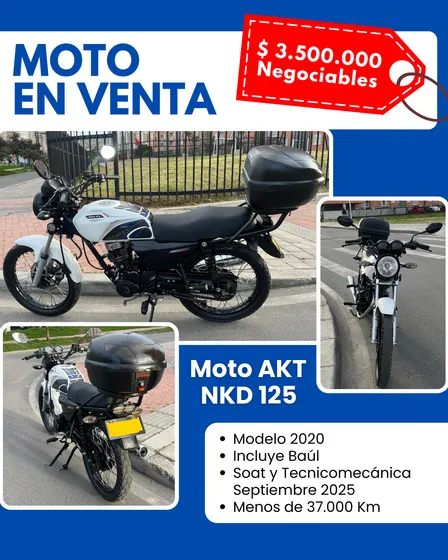 Moto Akt Nkd 125 Blanca, Modelo 2020, 36.900 Km, Con Baúl.