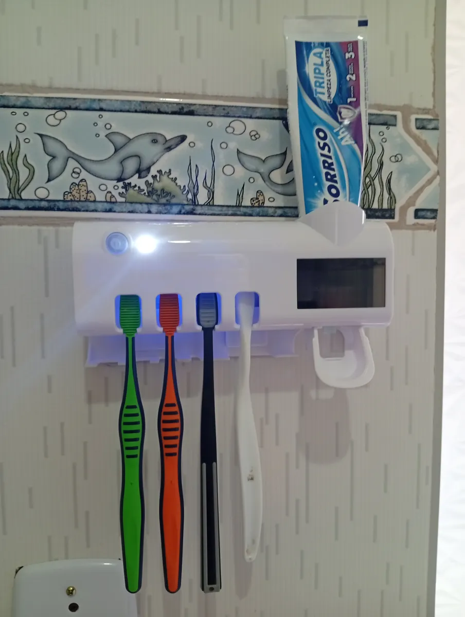 Suporte Porta Escova Dentes Dipenser Pasta Esterelizador Uv Branco