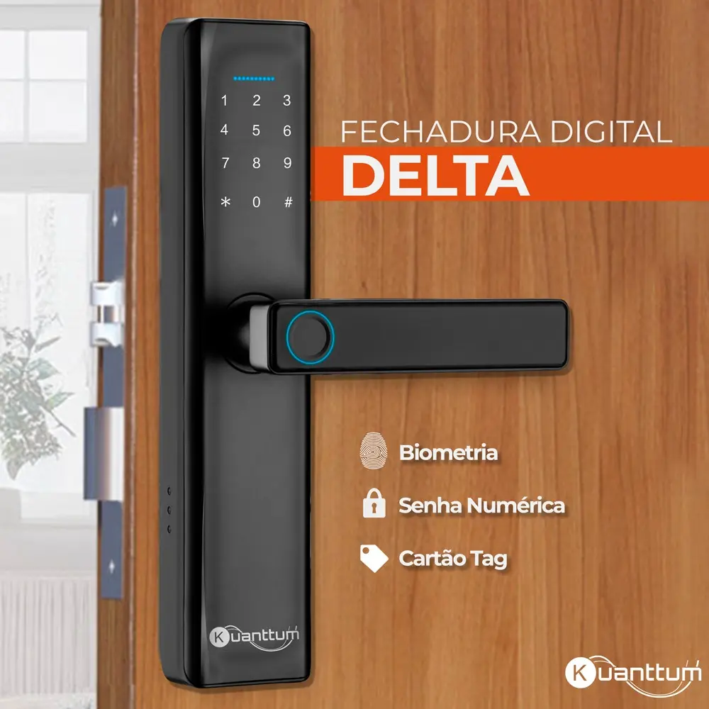 Fechadura Digital Biométrica Eletronica Touch Delta Kuanttum Preto Espelhado