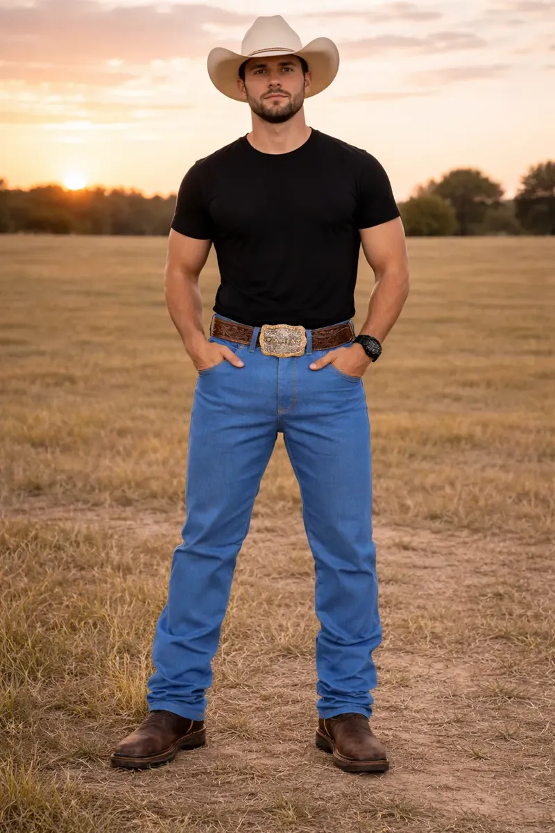 Calça Country Masculina Jeans Western Cowboy Rodeio Elastano
