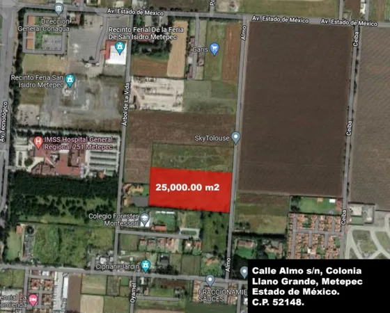 Se Vende Terreno 25,000m2  Col Llano Grande, Metepec