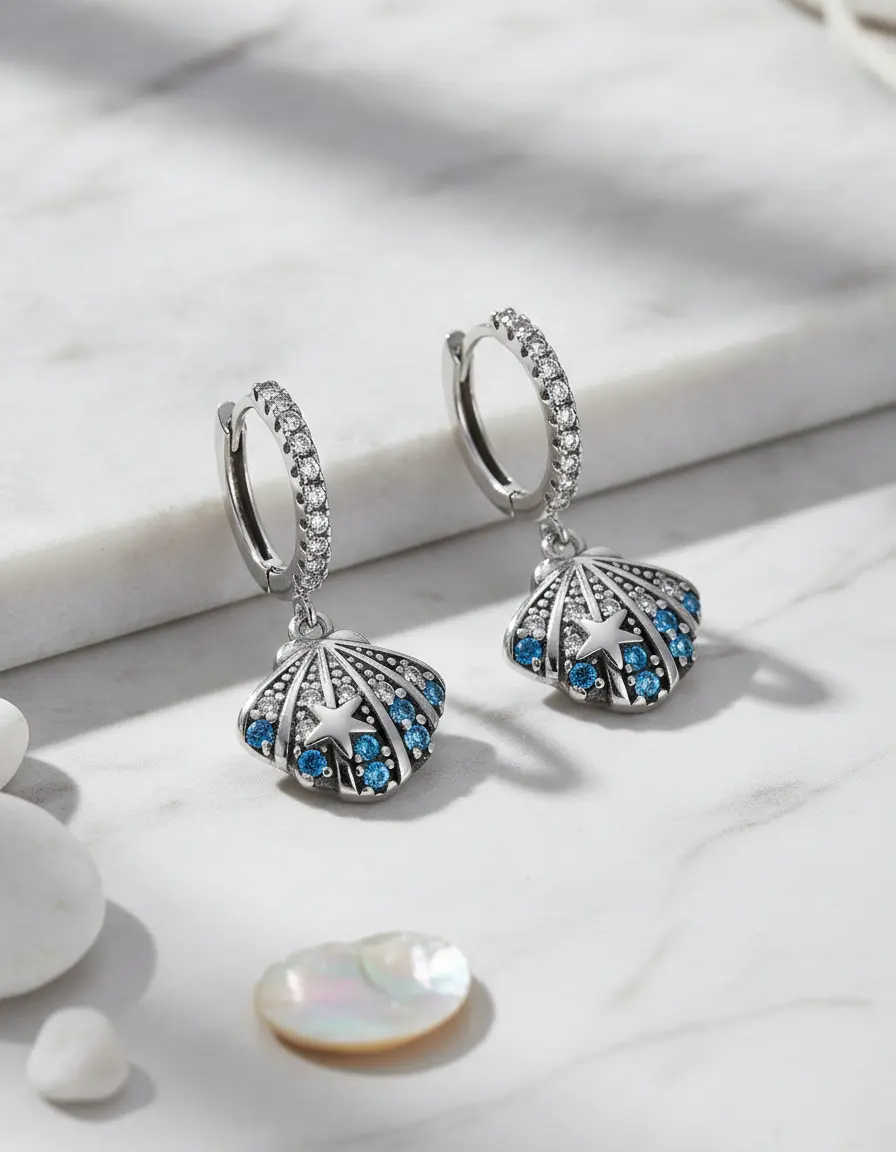 Brinco Prata 925 Argola Concha Zirconia Turquesa Br2378 — foto 3