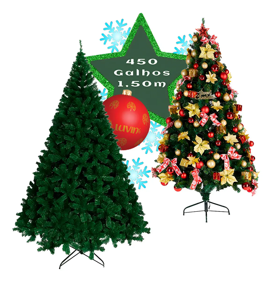 Árvore De Natal Pinheiro Canadense Luxo 1,50m 450 Galhos Tradicional Verde Imperial Premium Grande Cheia LuvinCo