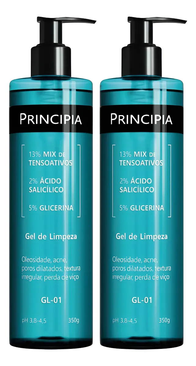 Gel de limpeza facial transparente em embalagem branca