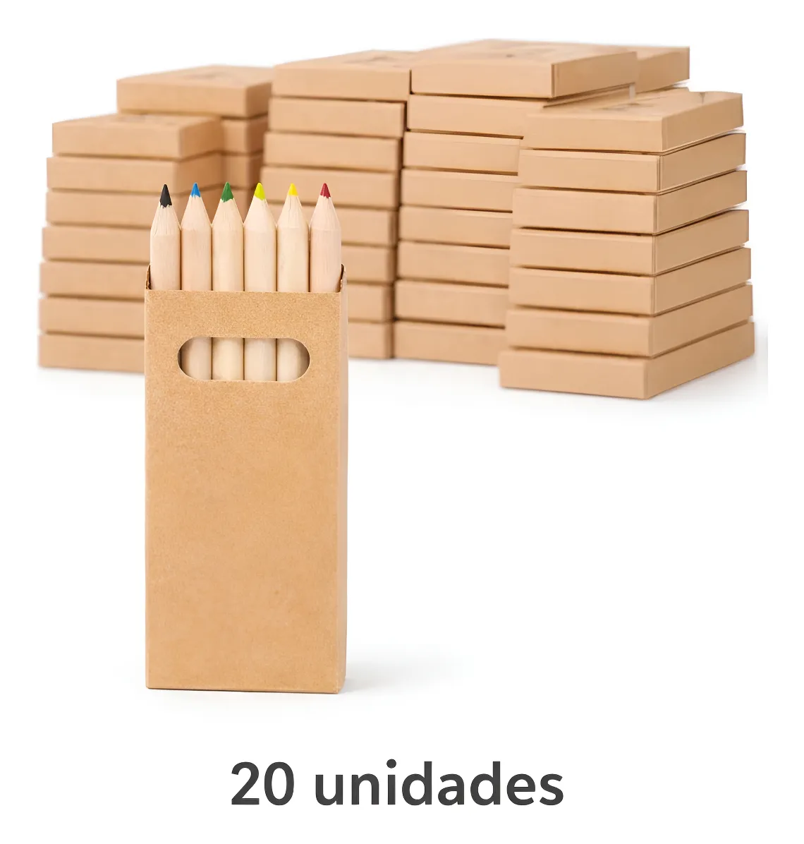 Kit 20 Unidades Caixa Com 6 Mini Lápis De Cor Kit Escolar Kraft