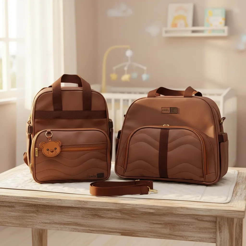 Kit Bolsa Maternidade E Mochila Ludy Azul Cinza Rosa Urso