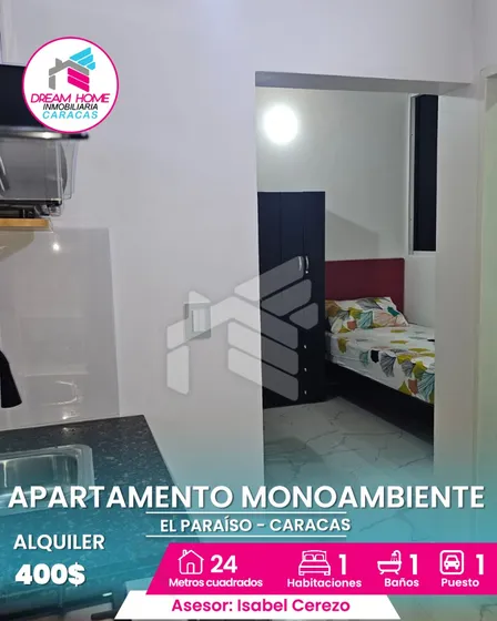 En Alquiler Apartamento Monoambiente Ubicado En El Paraíso  Caracas.