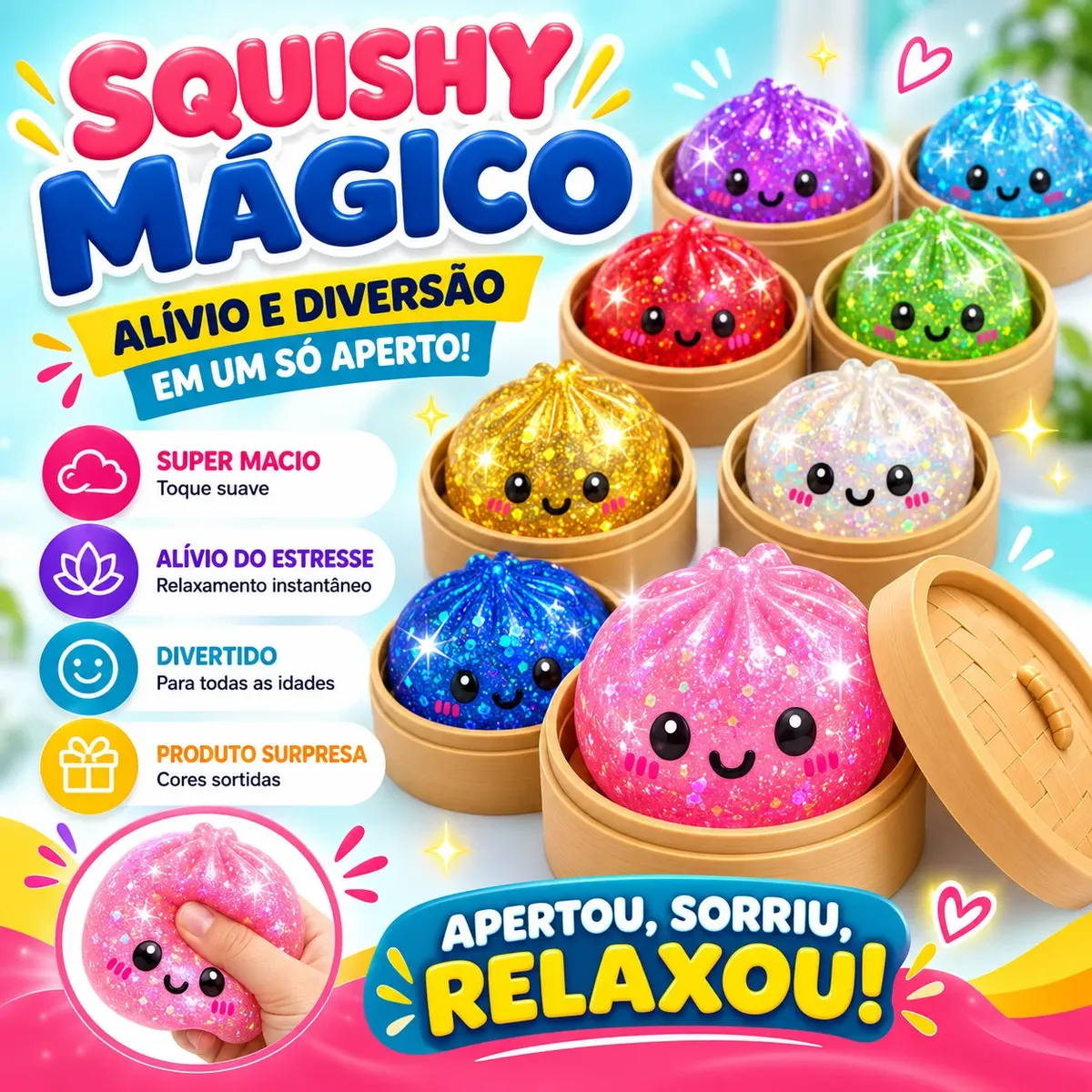 Squishy Brinquedo Antistress Macio Glitter Colecionável Raro