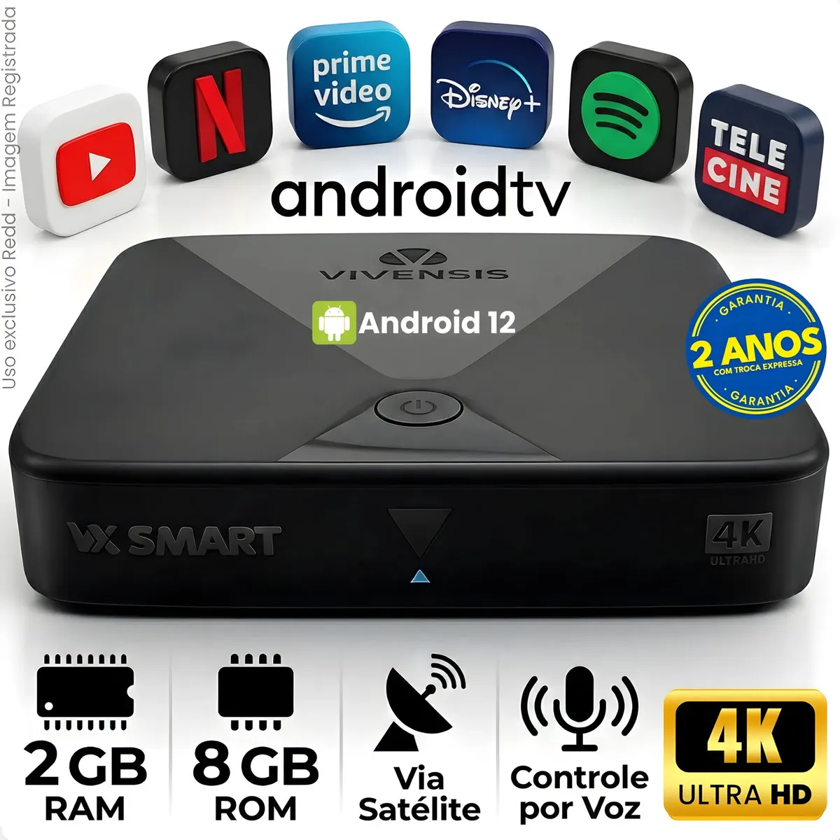 Receptor de Tv Vivensis VX SMART Sat HD Android TV 4K Wi-Fi Dual HDMI Bluetooth Controle Antena KU Preto