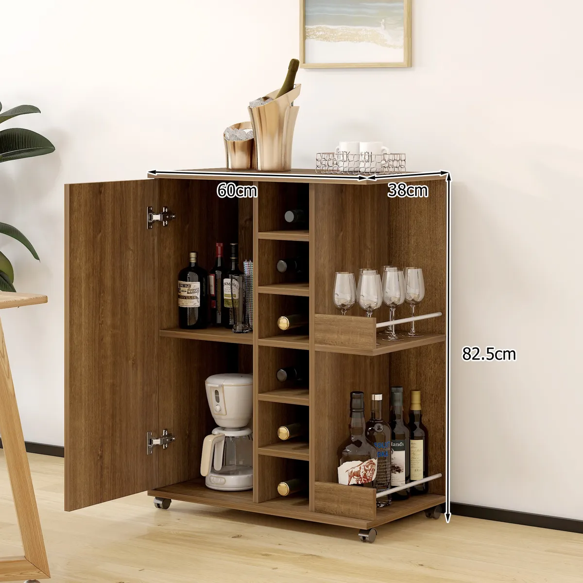 Mueble Bar Con Rueda Multifuncional 60x38x83cm