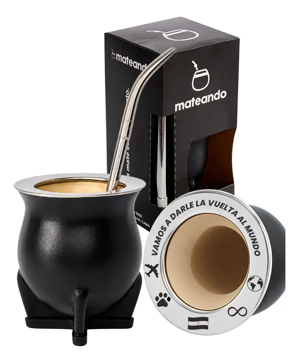Mate Camionero Calabaza Personalizado Grabado + Bombilla Ino Negro Personalizado