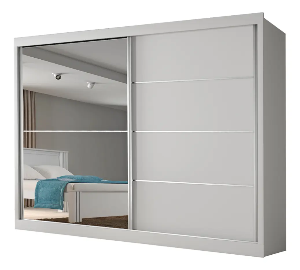 Guarda Roupas Casal 2 Portas Com Espelho 4 Gavetas Áustria Branco