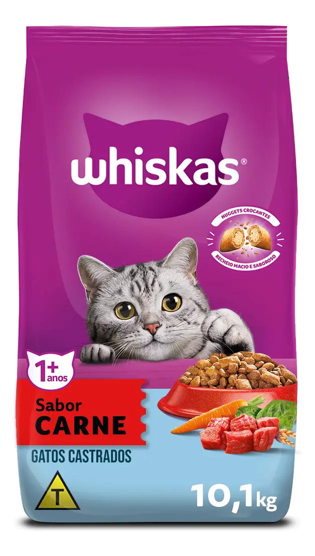 Ração Whiskas Gatos Adultos Castrados Carne 10,1kg