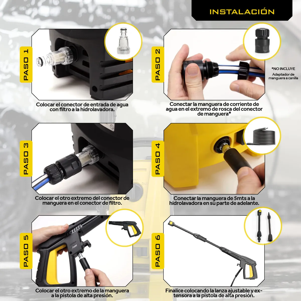 Hidrolavadora Electrica 1200w 1600 Psi Alta Presion Amarillo 60hz - Vista 5