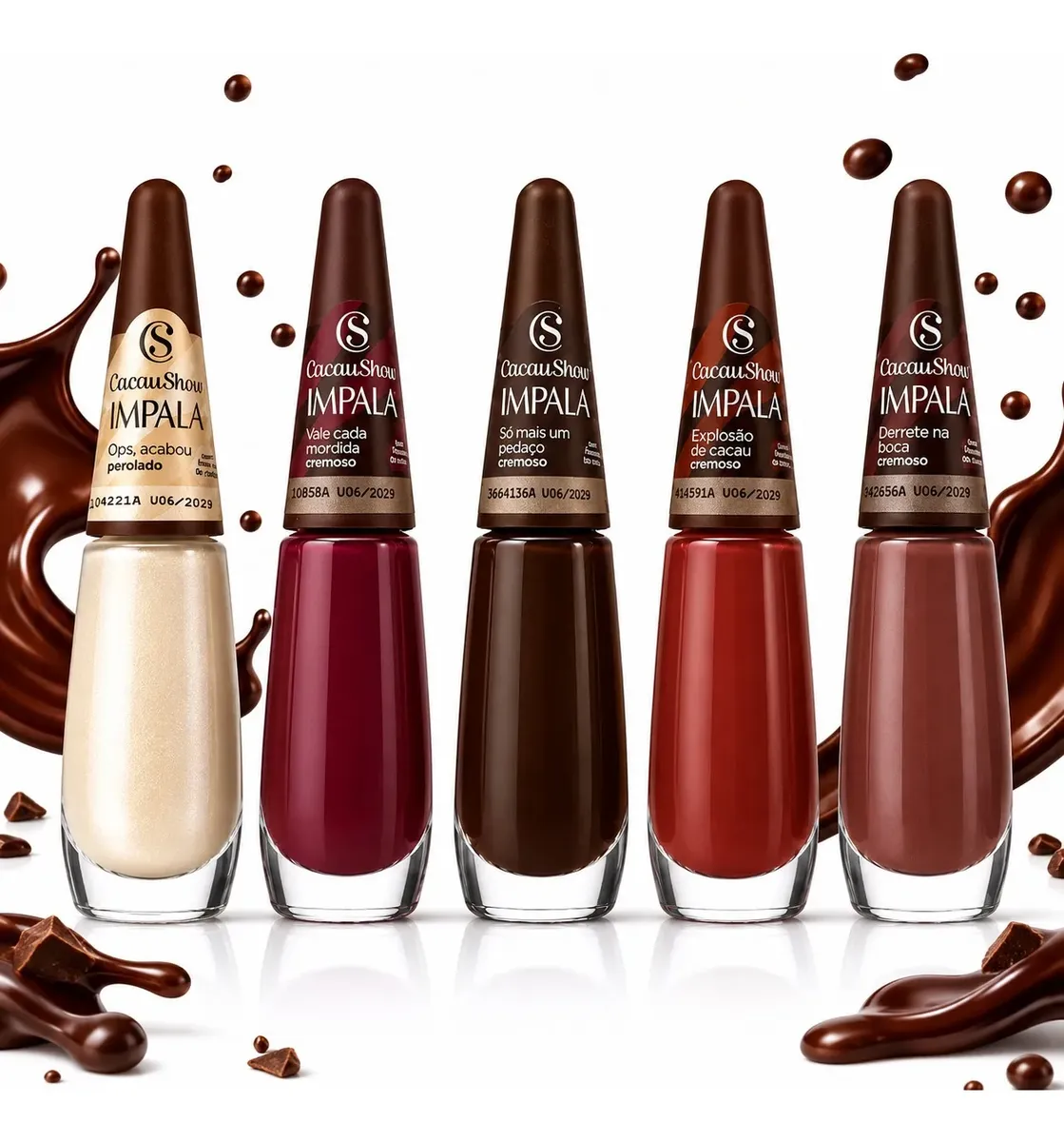 Kit 5 Cacau Show Impala Esmalte Cremoso Unhas