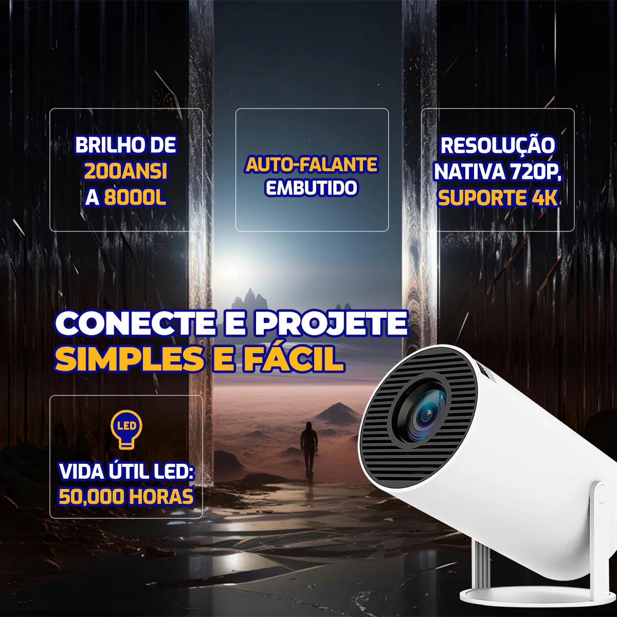 Mini Projetor Portátil Pholex 4k Android Full Hd Smart Wifi Cinema Home Hy300