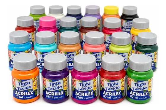 Kit 25 Cores Tinta Tecido Alta Cobertura Acrilex 37ml