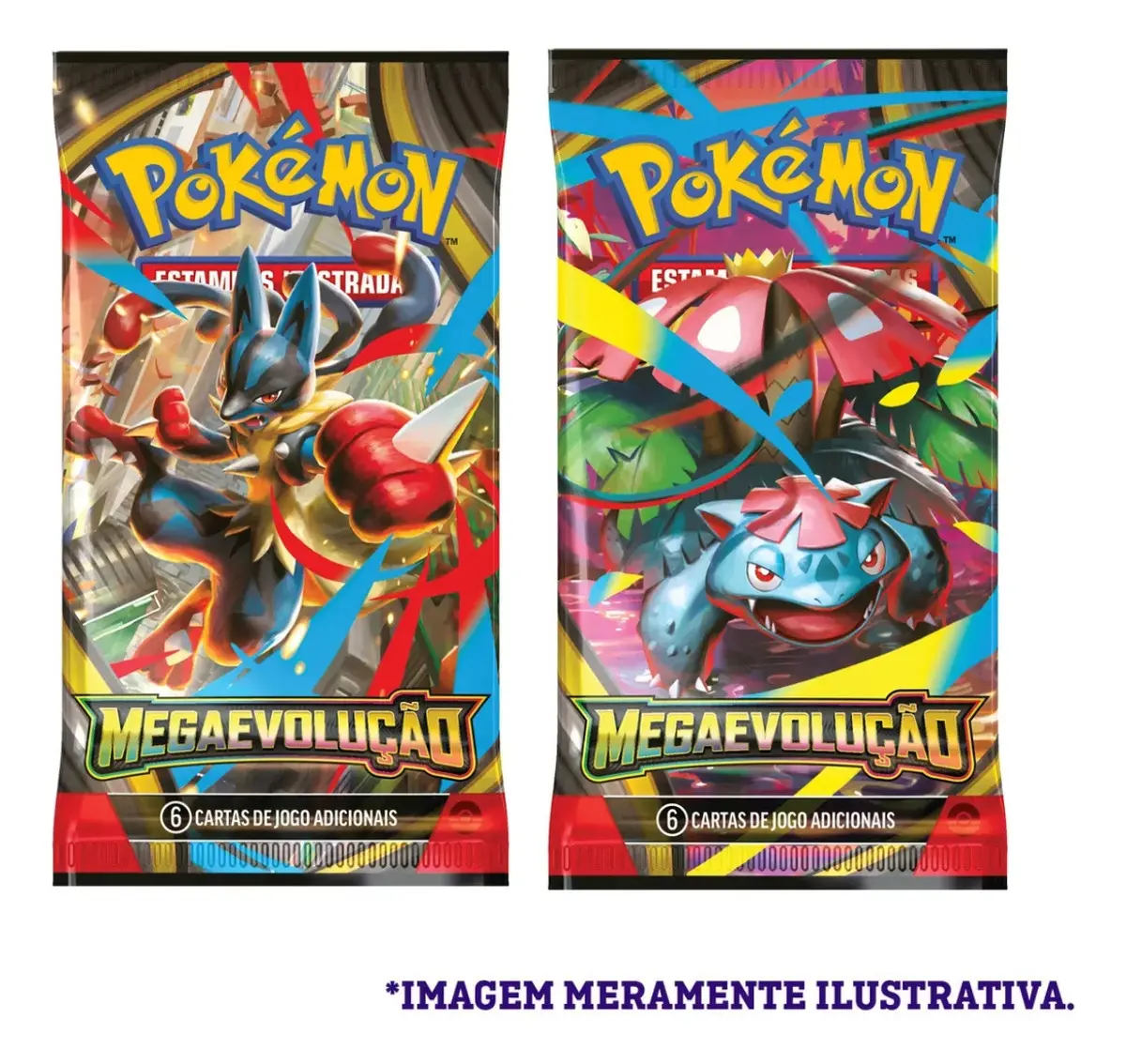Cartas Pokémon em blister com destaque para Golduck em Mega Evolução