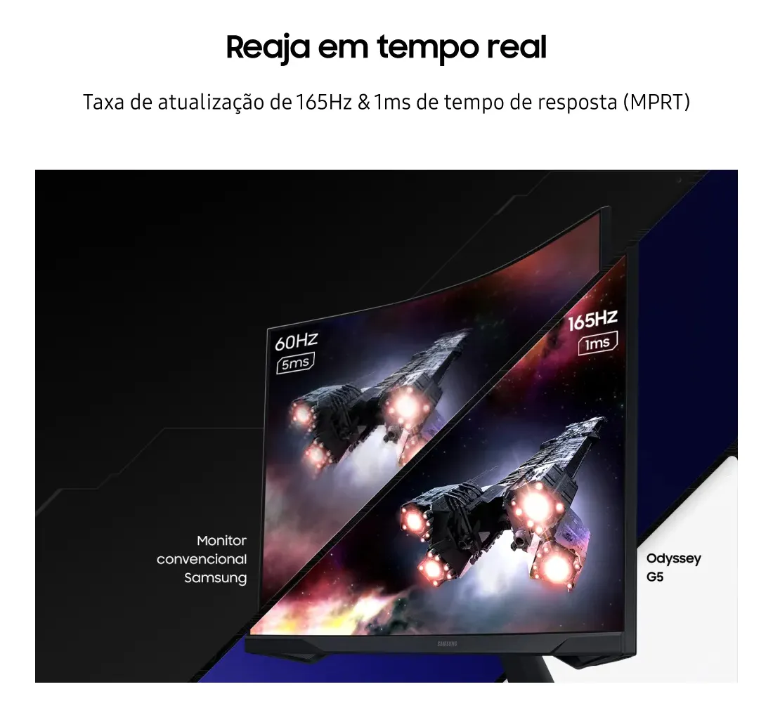 Monitor Gamer Samsung Odyssey G5, 27 , Qhd, 165hz Cor Preto