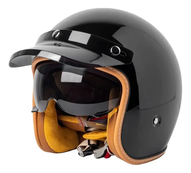 Capacete De Motocicleta Retrô Com Viseira Integrada Adulto