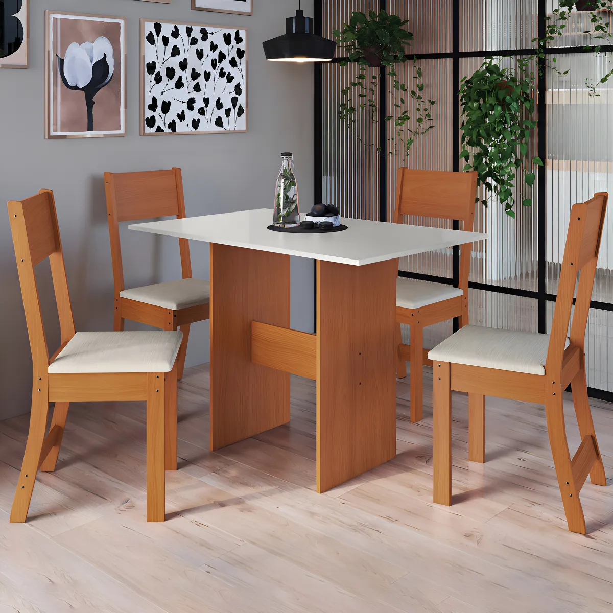 Conjunto Sala de Jantar Viena Indekes 1 Mesa Retangular 4 Cadeiras MDF