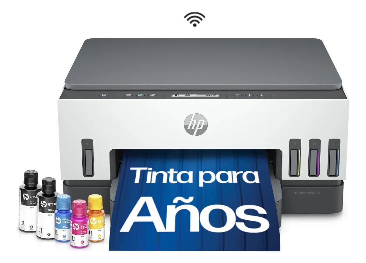 Impresora Multifuncional HP Smart Tank 720 Sistema Continuo, Color, Wi-Fi, Dúplex (Impresión a doble cara), HP App