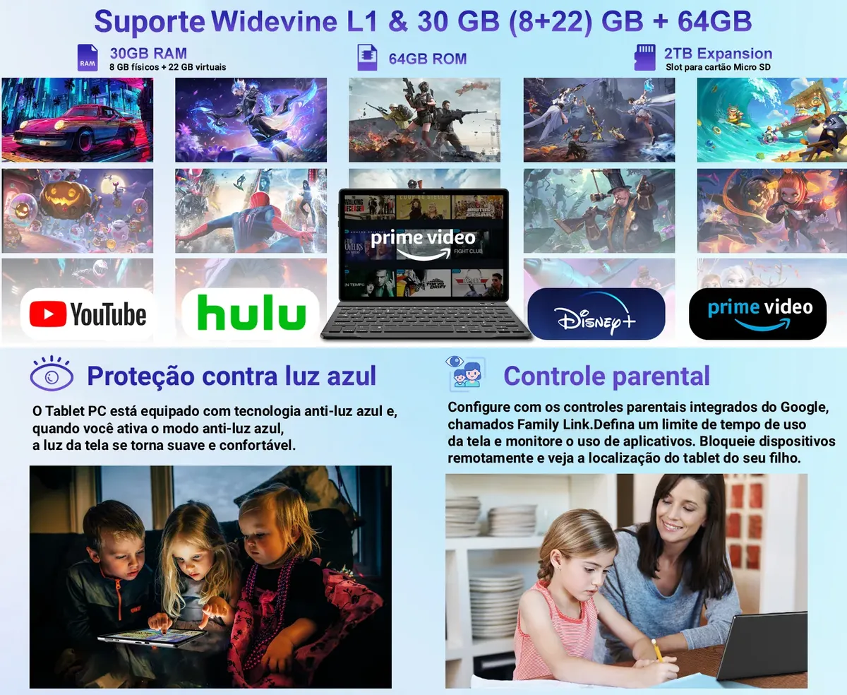 Tablet 10  Android 15 30gb+64gb Rom Wifi 6 Com Mouse Teclado - foto 7