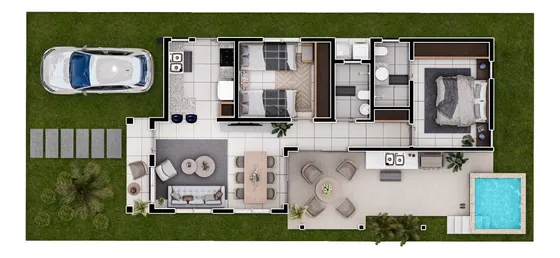 Casa De 2 Habitaciones En Proyecto Cerrado En Boca Chica