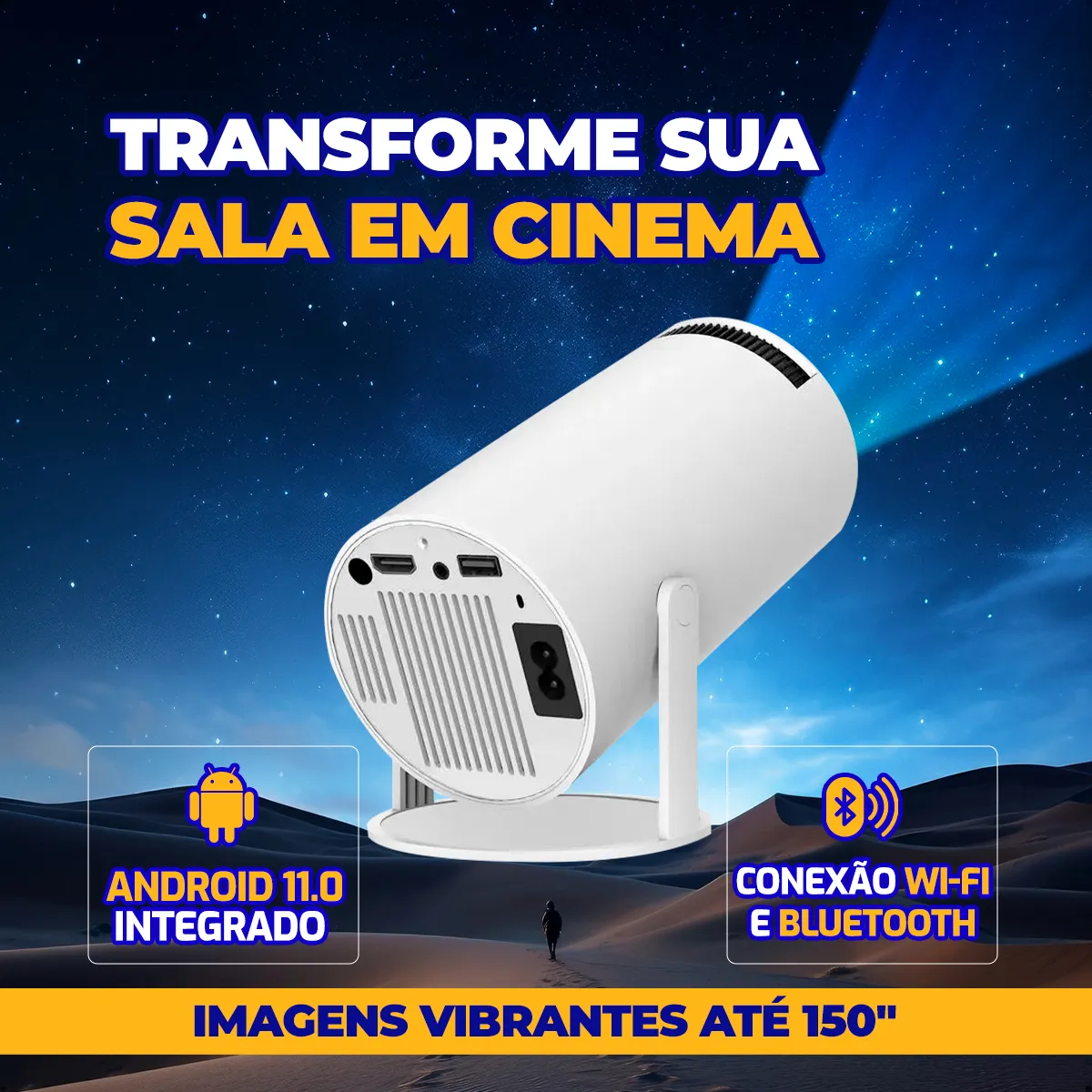 Mini Projetor Portátil Pholex 4k Android Full Hd Smart Wifi Cinema Home Hy300