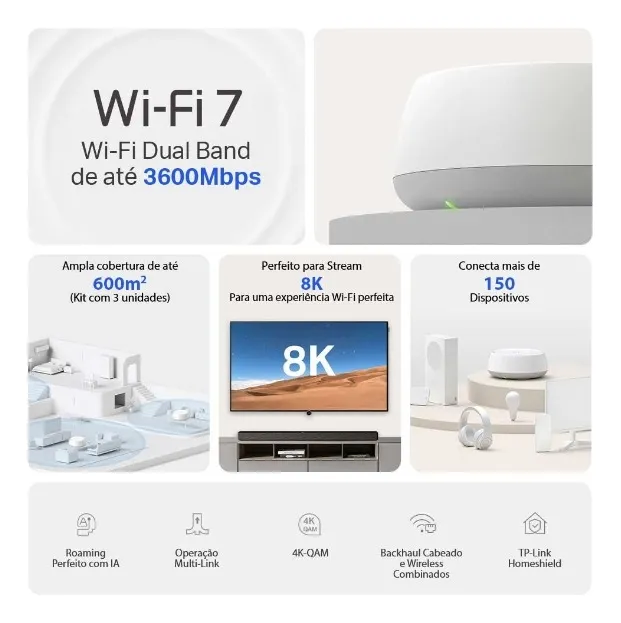 Roteador Deco Be22 Mesh Wi-fi 7 Dual Band Be3600 Com 3 Unidades Tp-link