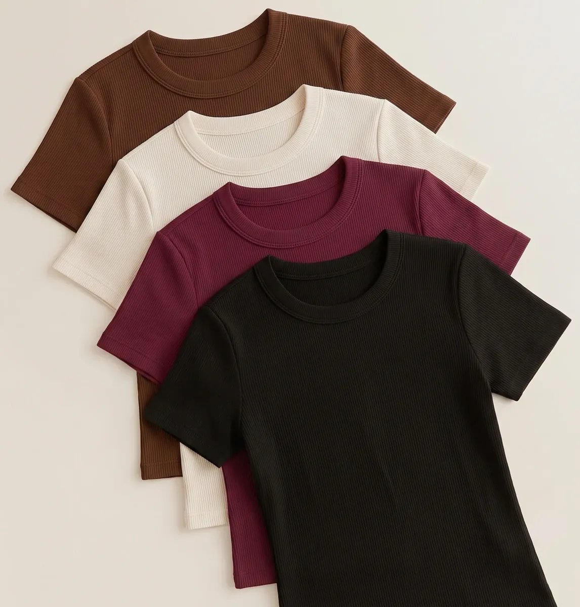 Kit 4 Blusa Feminina Ribana Canelado Estilosa Básica Baby Te
