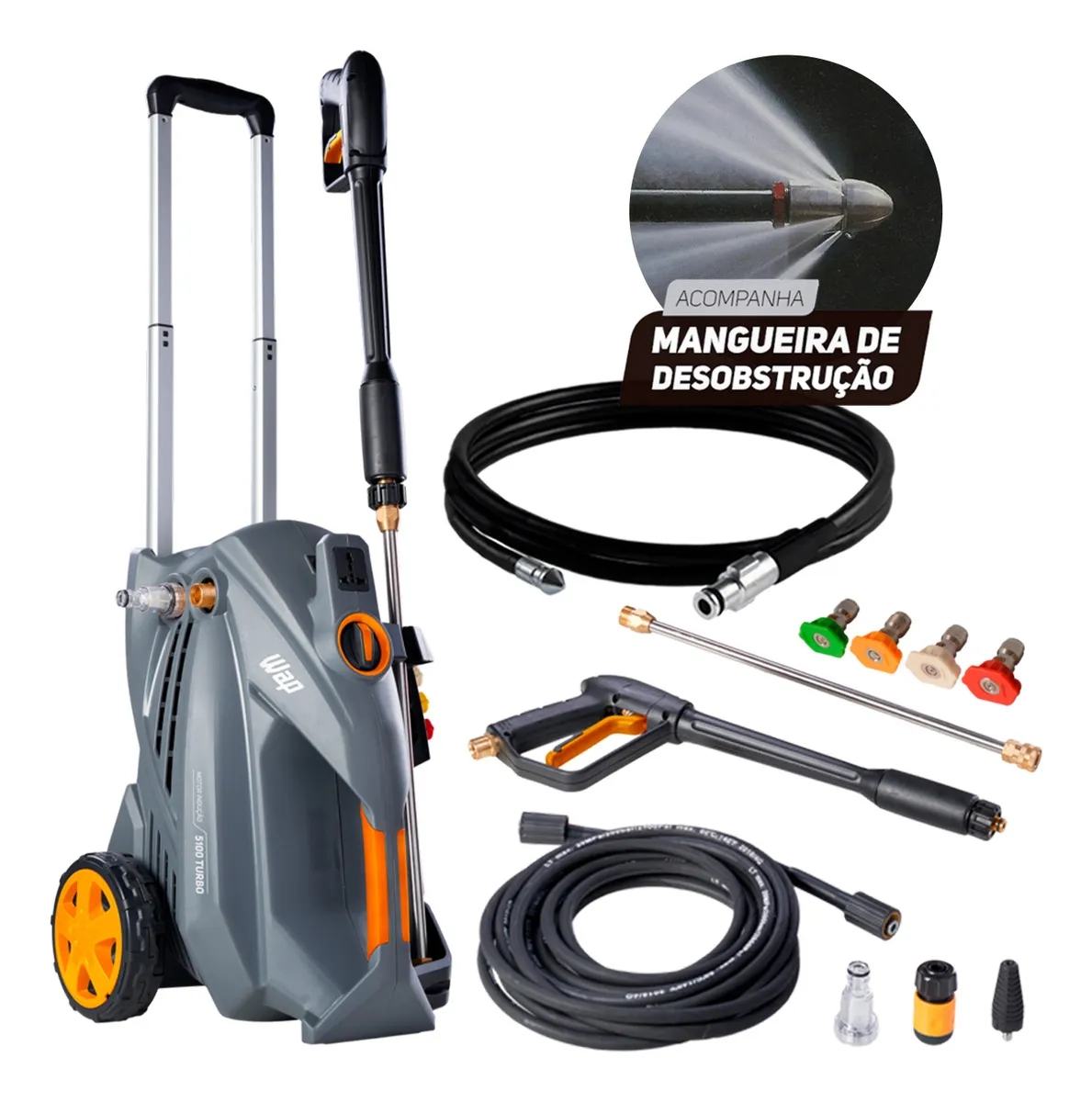 Lavadora e Desobstruidora de Alta Pressão WAP 5100 TURBO ULTRA Motor Indução 2300 PSI 2500W  (A Melhor para Sujeira Pesada e áreas grandes)