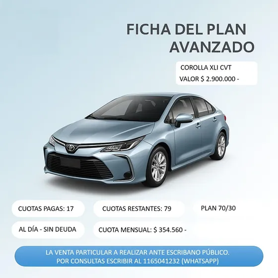 Corolla 2.0 Xli Cvt -  Plan De Ahorros Avanzado (17c)