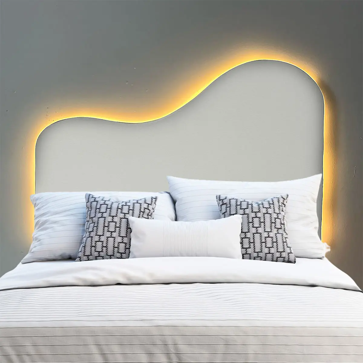 Cabeceira Led Orgânica Casal Queen Painél Cama Box Bouclé