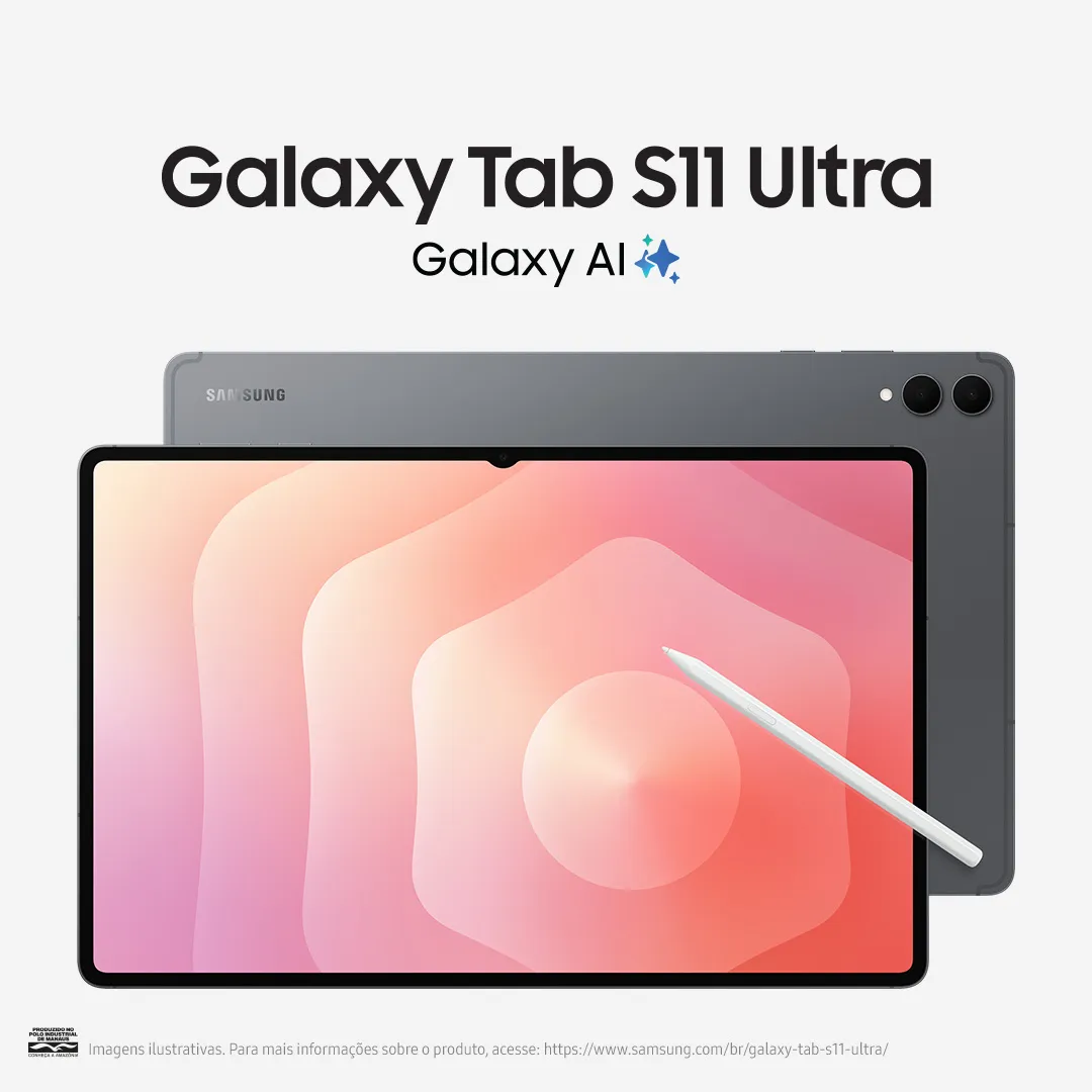 Tablet Samsung Galaxy Tab S11 Ultra Wifi, 512GB, 12GB RAM, Galaxy AI, S Pen, Capa Teclado, Tela Imersiva de 14,6" 120Hz, HDR10+, Camera 13MP, IP68, Android 16