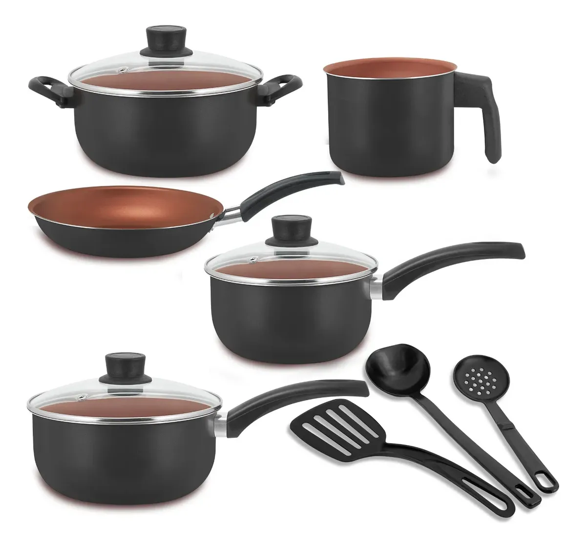Jogo De Panela Antiaderente Conjunto Caçarola Kit 8 Peças Cor Preto/cobre