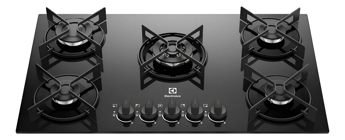 Cooktop 5 Bocas Gás Electrolux Mesa de Vidro Efficient Tripla Chama e Grade Aço Fosco (KE5GT) Bivolt
