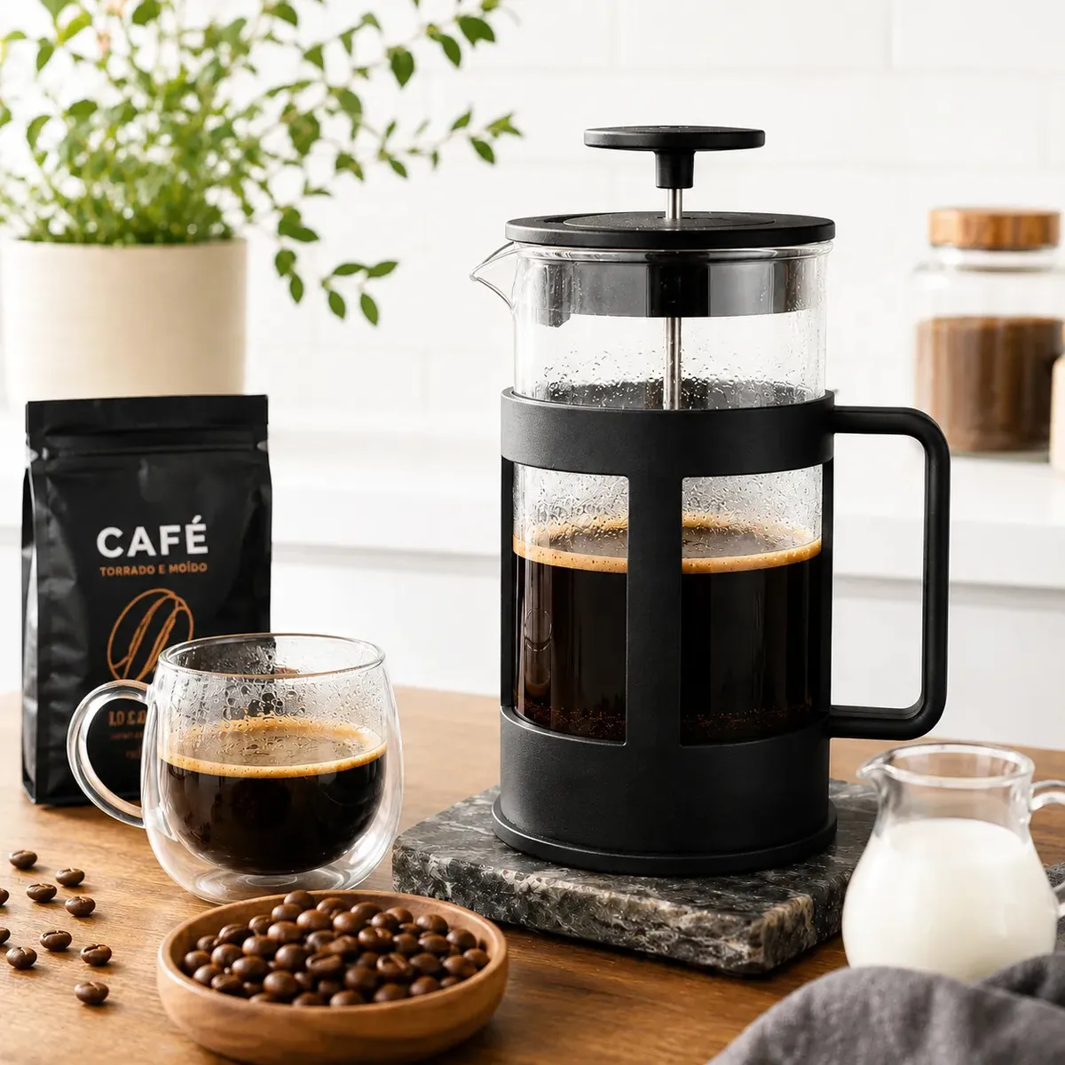 Cafeteira Prensa Francesa De Vidro Borossilicato 600ml Potistore Aço Inox Leite Cremoso Cremeira Capuccino Chá Café Profissional