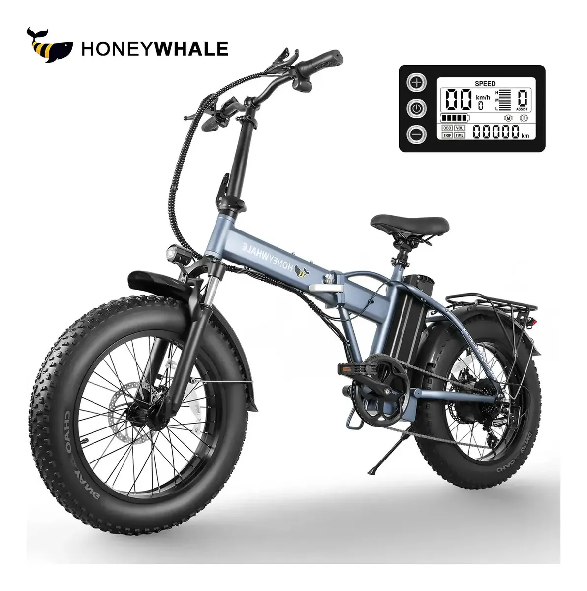 Honeywhale F6 Pro-s Bicicleta Elétrica, 900w-50km-45km/h-120kg, Scooter Motor-adulto-autonomia-ebike-velocidade Máxima-carga-fat-dobravel, Bike Com Amortecedor Dianteiro, Honey Whale Cinza