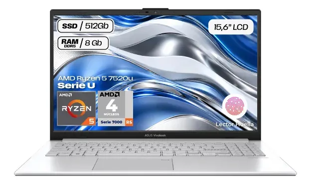 Portátil Asus Ryzen 5-7520u Ram 8gb Ssd 512gb Pantalla 15,6 Plateado