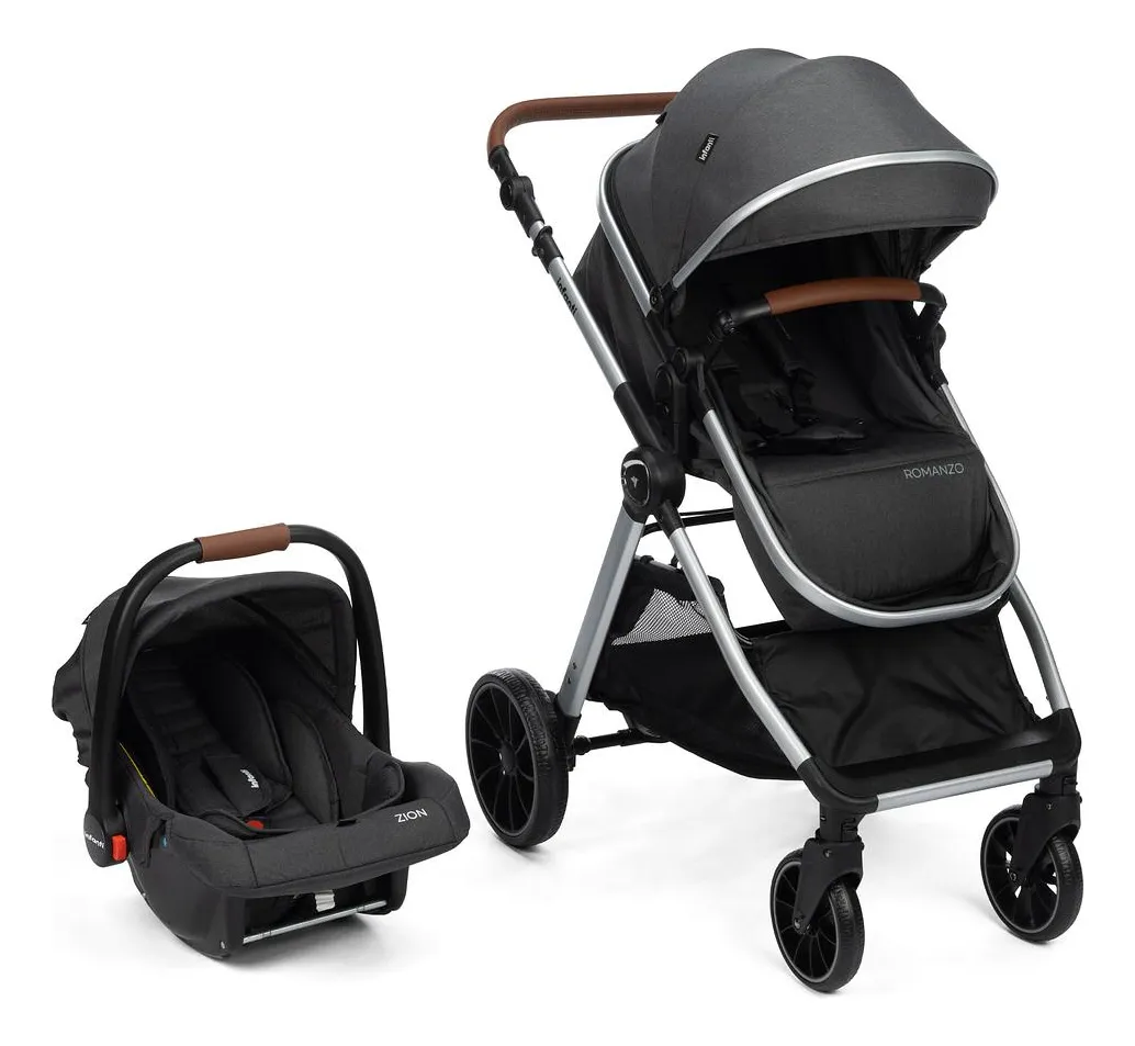 Carrinho Travel System Romanzo Duo - Infanti Cor Preto Chassi Prata