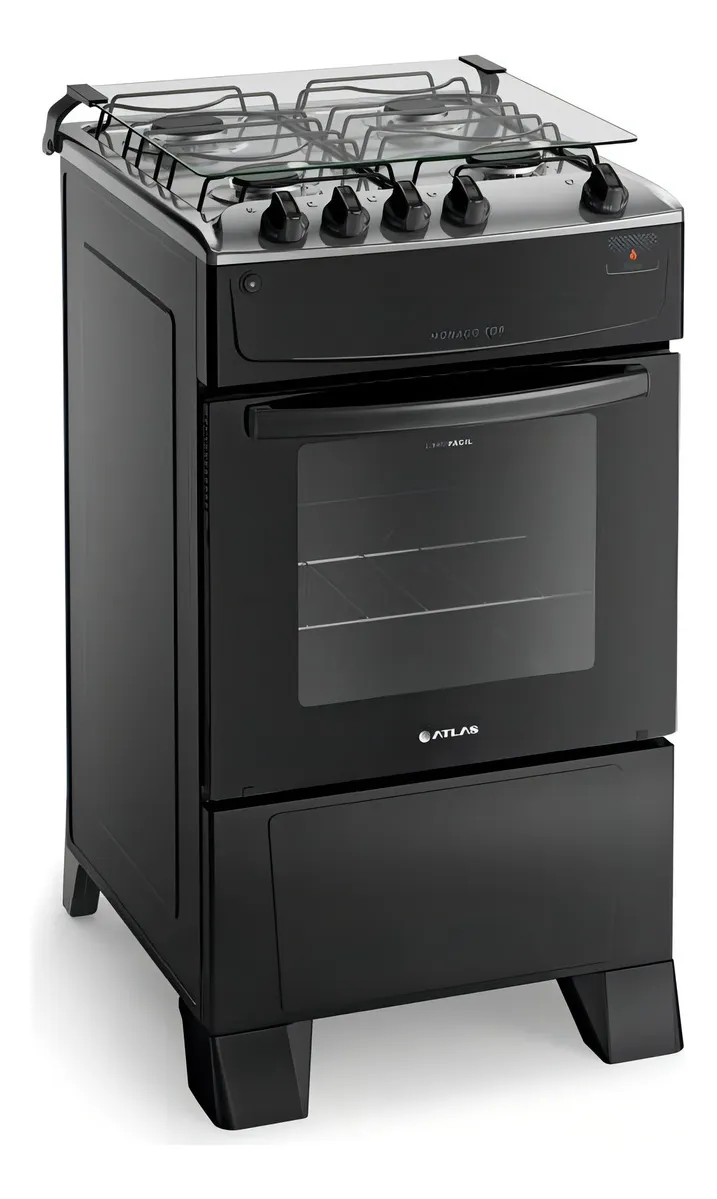 Fogão 4 Bocas Preto Com Mesa Inox Atlas Mônaco Top - Imagem 5