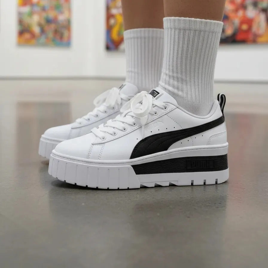 Tenis Puma Mayze Wedge Chunky Mujer - 38627301 Blanco / Negro Plataforma Urbanos