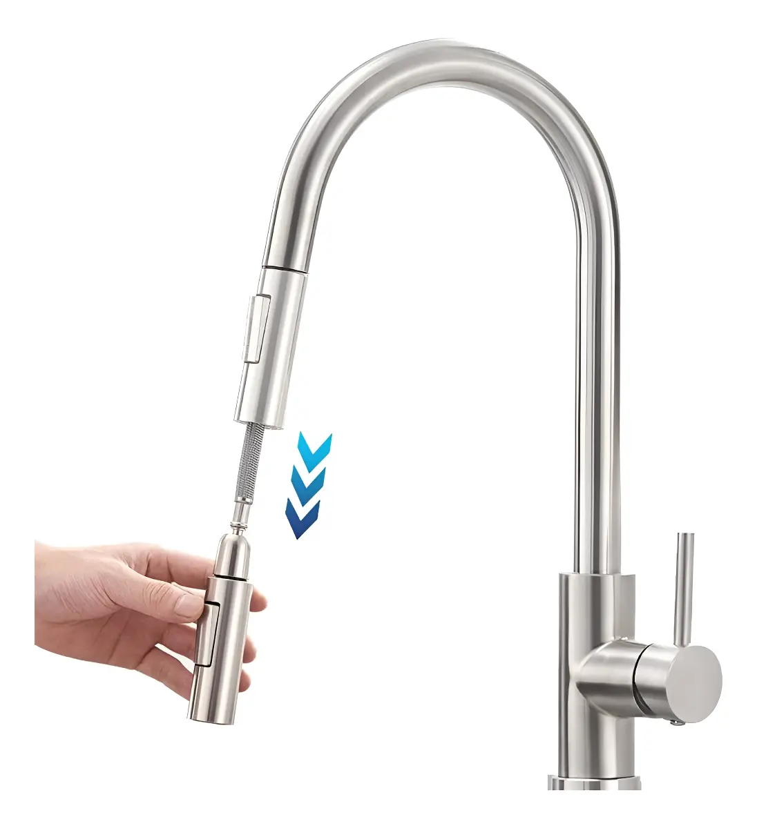 Torneira Para Cozinha Bancada Gourmet Monocomando Escovada Acabamento Aço Inox Cor Prateado