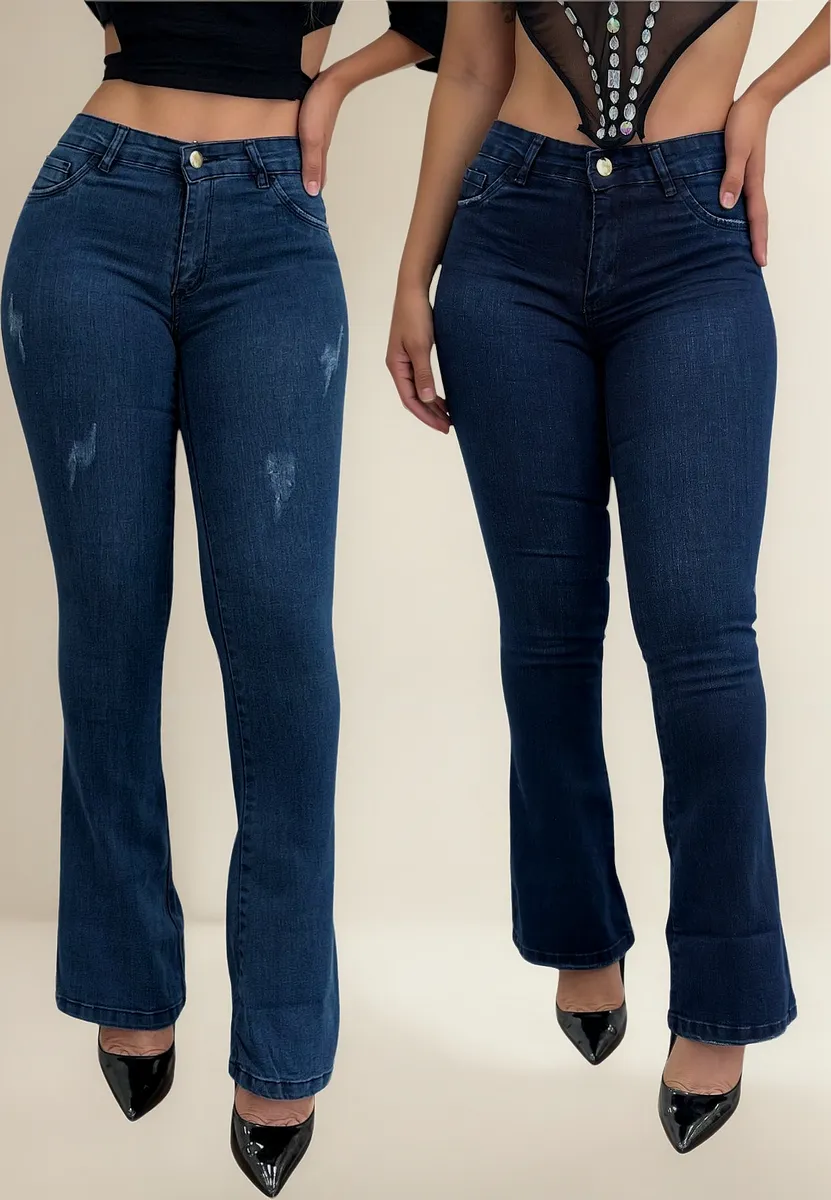 Kit 2 Calça Jeans Flare Boca De Sino Elastano Linha Gold